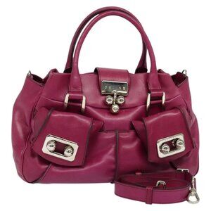 CELINE Hand Bag Leather 2way Pink Silver Auth BA2309